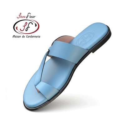 Chaussure homme sandale en cuir bleu ciel image 3