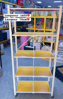 Étagère de cuisine 5 niveau en fer pliable avec planche bois image 2