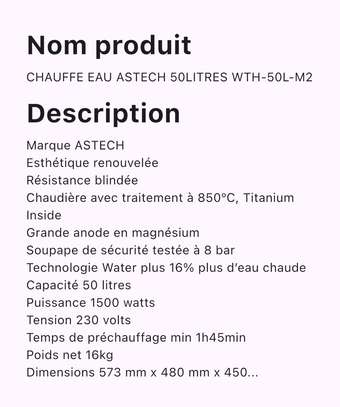 Chauffe eau Astech 100L - 50L image 2