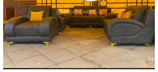 Salon 7 Places en Cuir Gris image 1