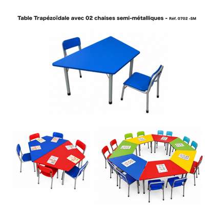 Table trapézoïdale avec 2 chaises semi-métalliques image 2