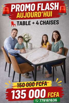 Ensemble table marbre + 4 chaises marron noir image 3