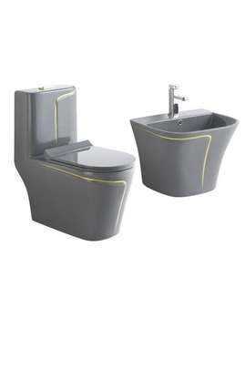 Toilette et lavabo gris anthracite éclairage LED image 3