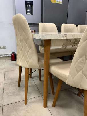 TABLE À MANGER 8PLACES 180X80 BOIS BLANC BEIGE C1 image 6
