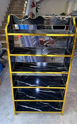 Étagère chaussures design noire 6 niveaux effet marbre doré image 1