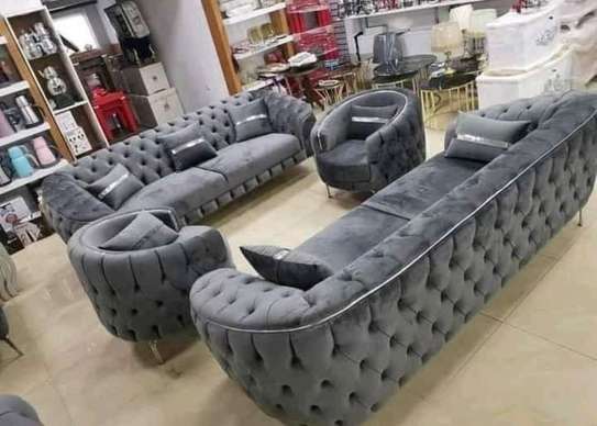 Salon velours gris Chesterfield 2 Canapés 2 Fauteuils image 1