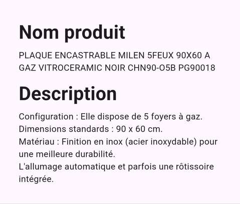 Plaque encastrable gaz 5 feux vitroceramic image 2
