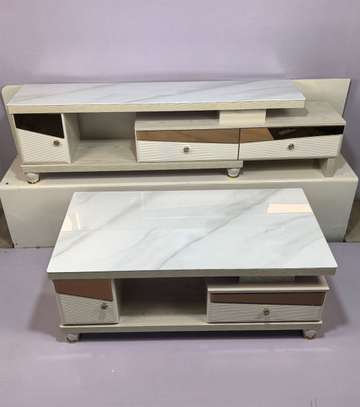 Ensemble meuble TV et table basse effet marbre moderne image 1