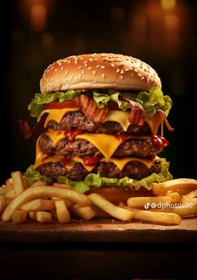 Burger double cheddar steak grillé frites croustillantes image 5