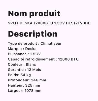 DESKA DES-VT14 climatiseur mural split blanc télécommande image 2