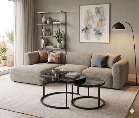 Table basse marbre blanc et bois doré design élégant image 8