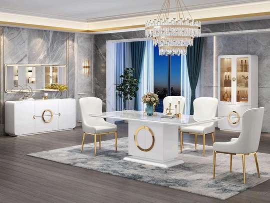 Table design bois massif verre noir + 4 chaises cuir image 3