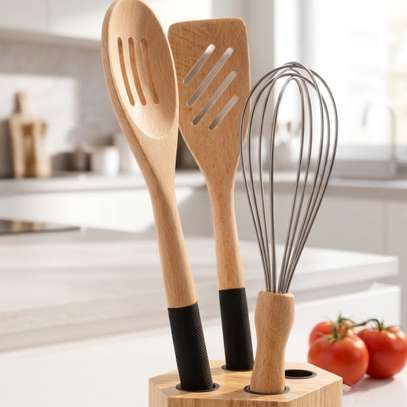 Set d'Ustensiles de Cuisine - 7 Pièces - Bois & Silicone image 3