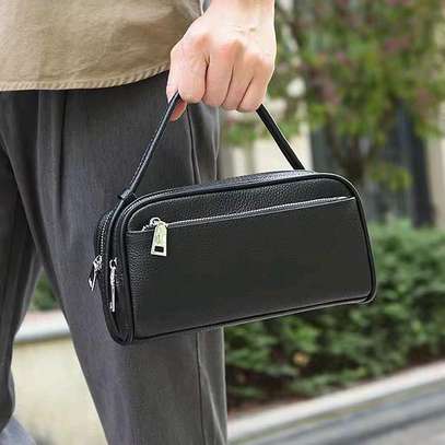 Sac de poignet en cuir véritable pour hommes image 3