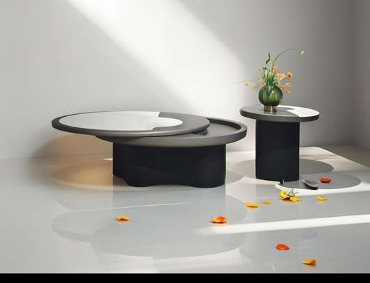 Table basse bois ronde pivotante avec miroir image 8