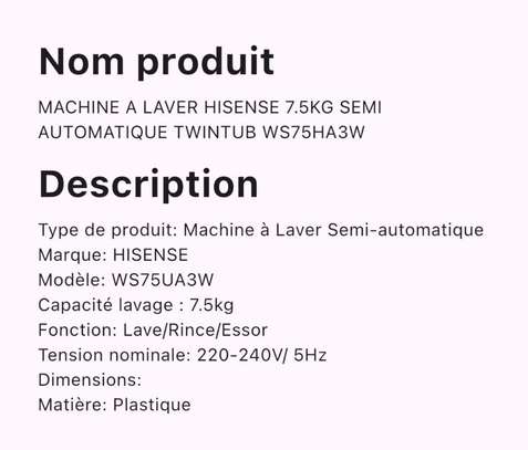 Hisense lave-linge semi-automatique 7.5kg blanc bleu image 3