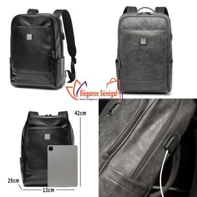 Sac à dos cuir multifonction Unisex noire image 3