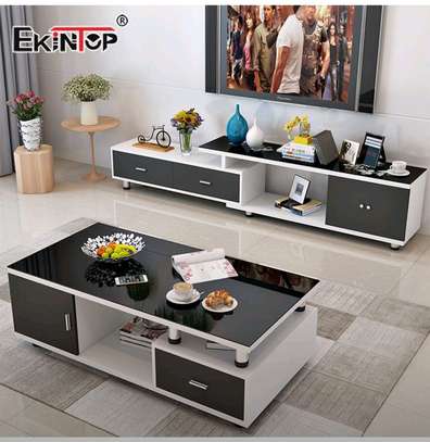 Ensemble meuble TV et table basse noir et blanc moderne image 5