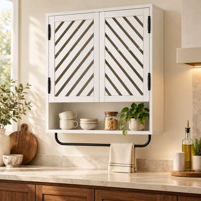 ARMOIRE DE RANGEMENT MURAL MARRON ET BLANC image 7
