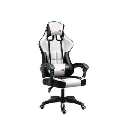 Chaise gamer bureau ergonomique noir blanc avec coussin image 3