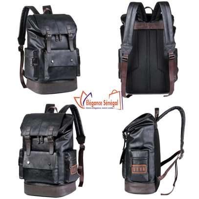 Sac à dos cuir multifonction Unisex noire image 6