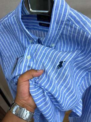 Ralph Lauren chemise Lin bleu rayé col boutonné image 4
