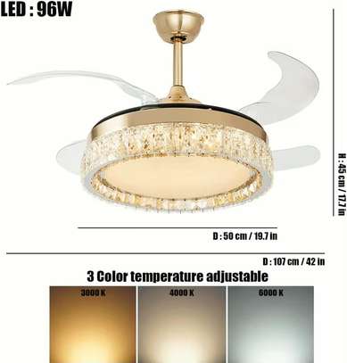 Ventilateur de plafond lustre en cristal rétractable. image 4