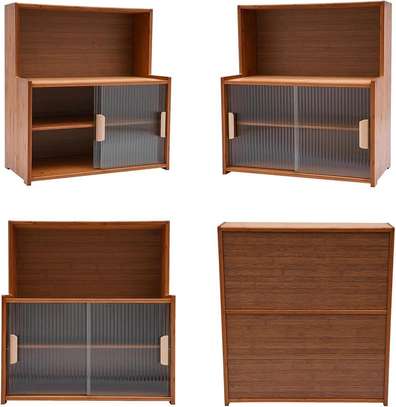 Meuble rangement cuisine bois naturel portes coulissantes image 3