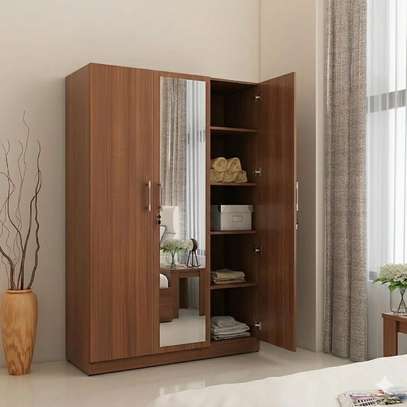 Armoire 2 portes miroir bois noyer 3 tiroirs compacte image 5