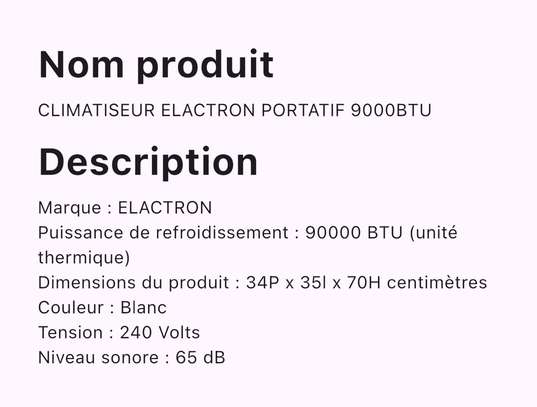 Climatiseur Elactron Portatif 9000BTU image 2