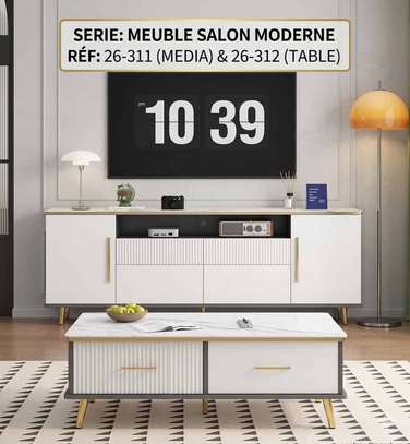 Ensemble Meuble TV 160cm et Table Basse Blanc & Doré image 2
