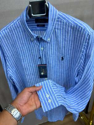 Ralph Lauren chemise Lin bleu rayé col boutonné image 2