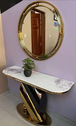 Console design marbre blanc et métal doré 120 cm image 3