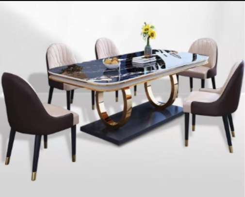 Ensemble Table à manger 6 chaises marbre blanc doré image 3