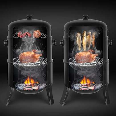 Fumoir barbecue vertical acier noir avec thermomètre image 2