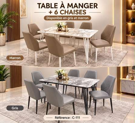 Table à manger marbre Gris et Marron 4 ou 6 chaises image 3