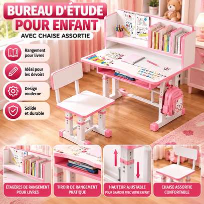 Bureau enfant avec chaise et rangement intégré image 2