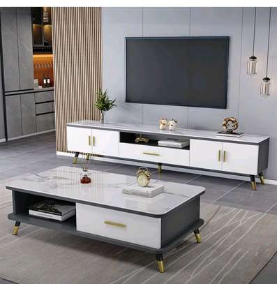 Ensemble meuble TV et table basse noir et blanc moderne image 3