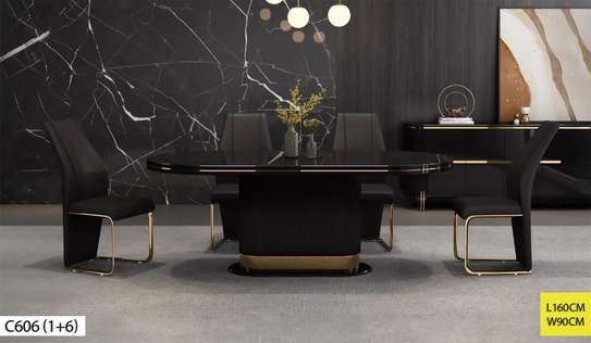 Table salle à manger  6 places beige doré 200cm image 6