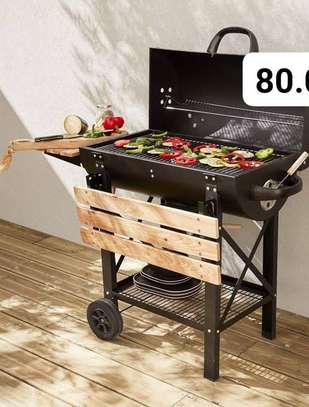 Barbecue charbon mobile avec couvercle ventilé et étagères image 2