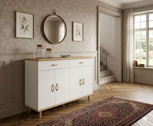 Buffet moderne blanc gris 5 portes LED intégré image 3