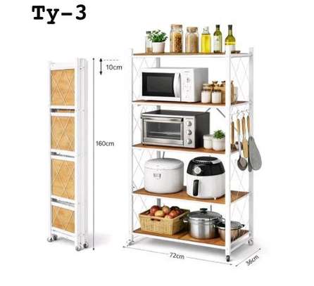 Étagère de cuisine 5 niveau en fer pliable avec planche bois image 3