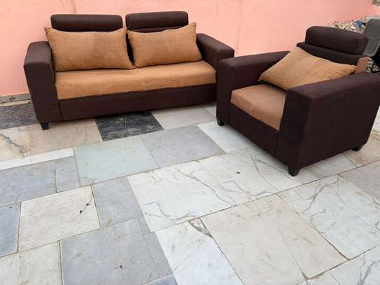 Canapé 3 places et fauteuil marron beige image 2