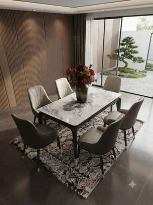 Table à manger 6 chaises marbre blanc design image 2