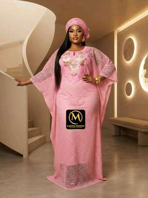 Robe longue marron motifs dorés taille unique fluide image 6