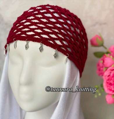 Bonnet crochet bleu clair perlé taille unique image 5