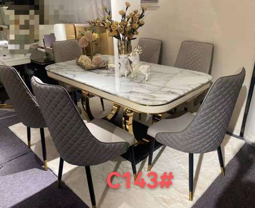 Ensemble salle à manger effet marbre 6 chaises gris image 2