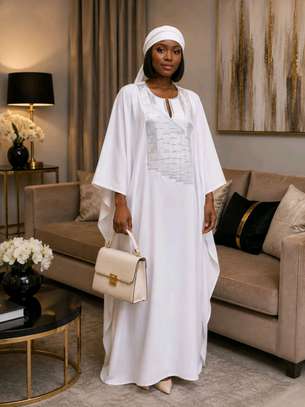 Robe longue marron motifs dorés taille unique fluide image 7