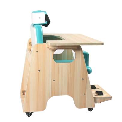 Chaise enfant IMC ergonomique tablette bleu harnais réglable image 2