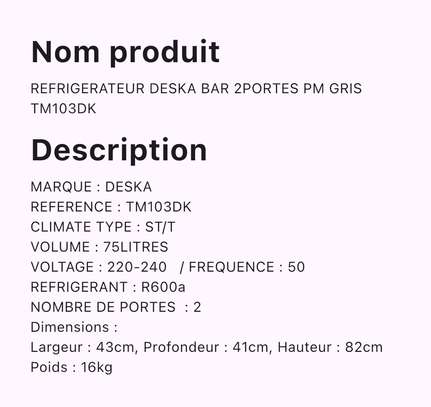 Réfrigérateur Deska Bar 2 portes Gris image 2
